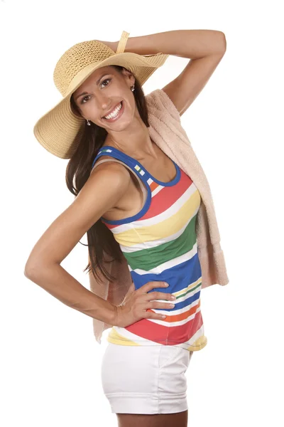Kvinna i strandkläder — Stockfoto