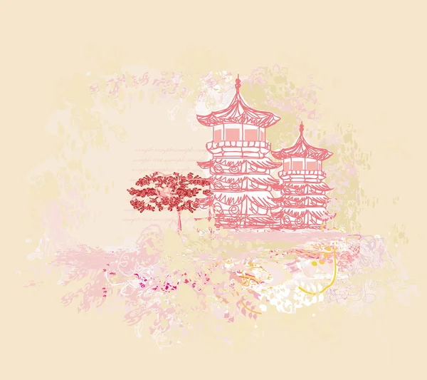 Vieux papier avec paysage asiatique — Image vectorielle