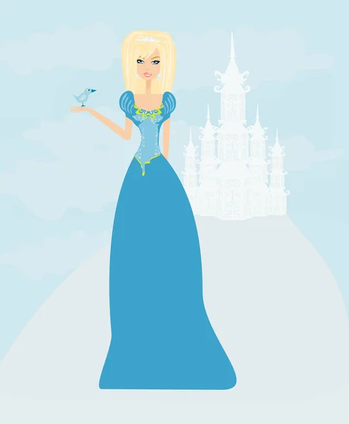 Linda jovem princesa na frente de seu castelo —  Vetores de Stock
