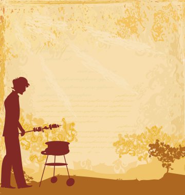 Man cooking on his barbecue Invitation vector