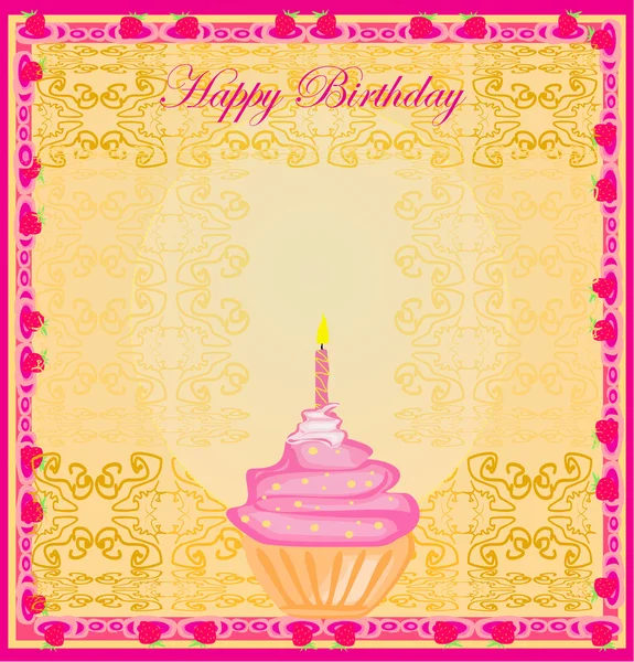 Ilustración de la tarjeta de cupcakes retro lindo - Tarjeta de feliz cumpleaños — Vector de stock