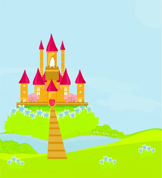 Μαγικό κάστρο νεράιδα ιστορία πριγκίπισσα — Διανυσματικό Αρχείο