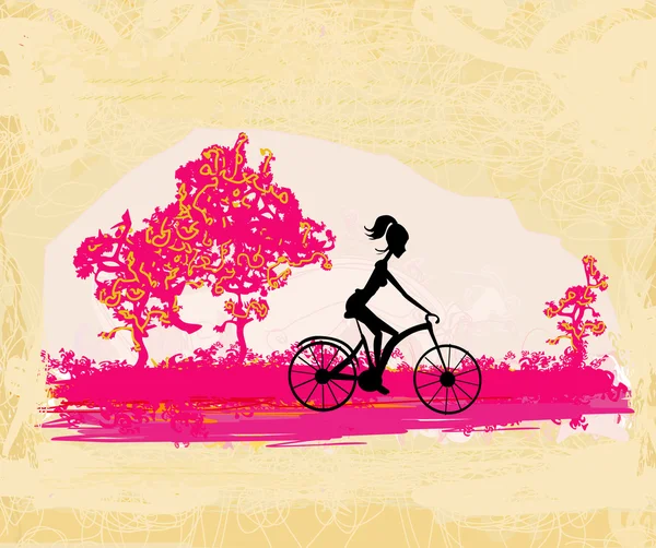 Cycling Grunge Poster with silhouette Girl — Stock Vector