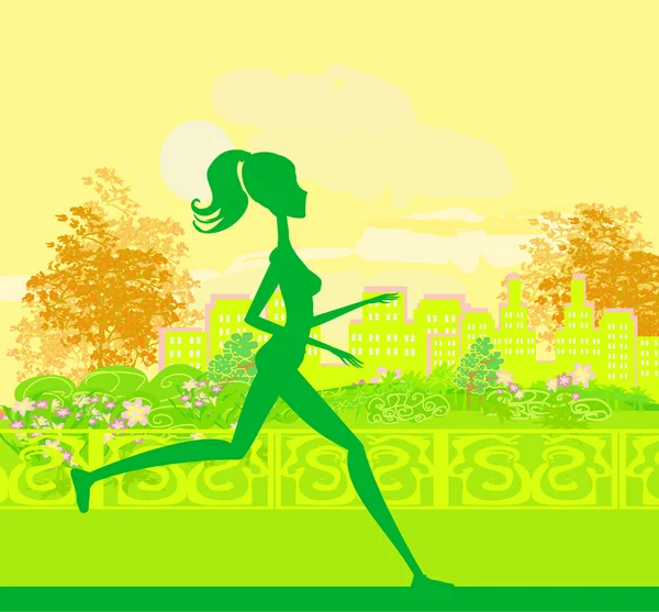 Jogging κορίτσι στο πάρκο της πόλης — Διανυσματικό Αρχείο