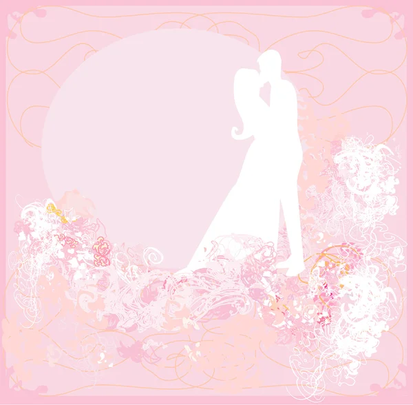 Cartão de saudação floral com silhueta de casal romântico — Vetor de Stock