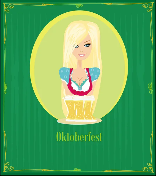 Oktoberfest waitress with beers — Stock Vector