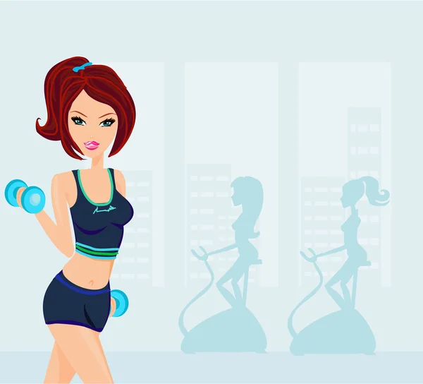 在健身房锻炼的妇女 — 图库矢量图片