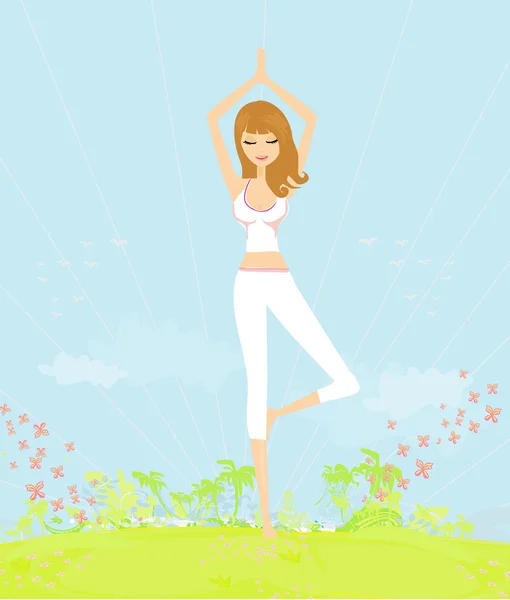 Kvinna i en traditionell yogaposevektor illustration — Stock vektor