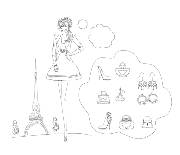 Paris moda doodles set — Vetor de Stock