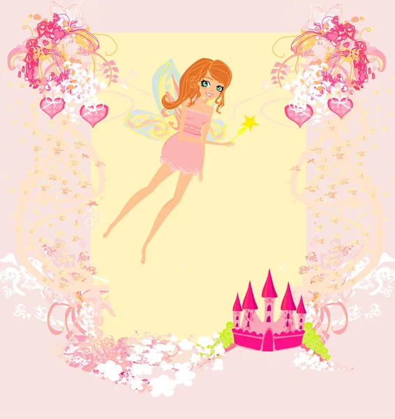 Fairy flying above castle — Stock Vector