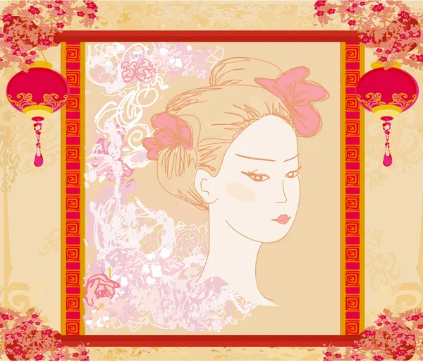 Abstract Mooi geisha portret — Stockvector