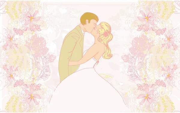 Elegante bruiloft uitnodiging met kussen bruidspaar — Stockvector