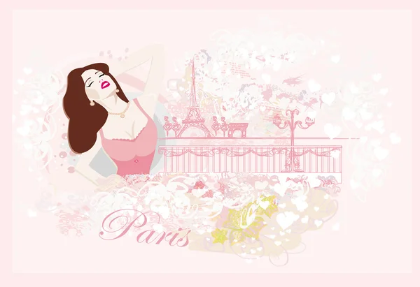 Piękne kobiety w Paryżu - karta wektorowa — Wektor stockowy
