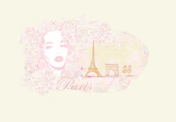 Schönes Mädchenporträt mit Tour Eiffel auf dem Hintergrund — Stockvektor