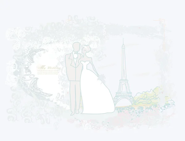 Paris 'te evlenen çift. — Stok Vektör