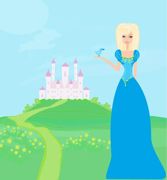 美丽的公主在城堡前 — 图库矢量图片