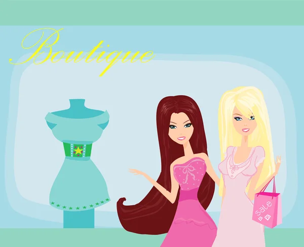 Mode meisjes winkelen illustratie — Stockvector