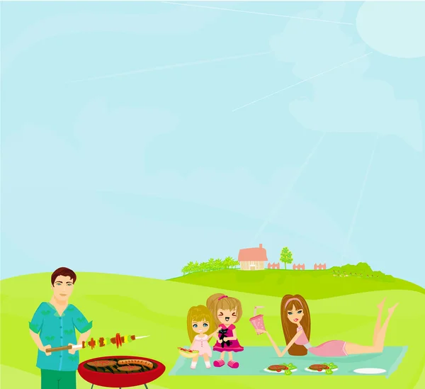 Family Having A Barbecue Party — Stock Vector