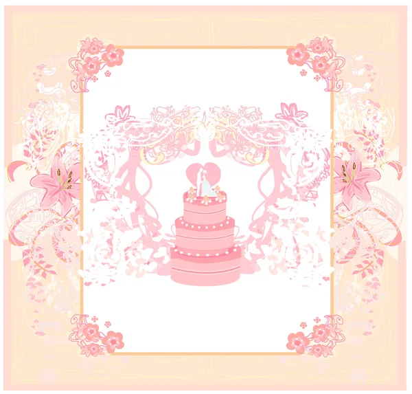 Pastel de boda con diseño de tarjeta de pareja de boda — Archivo Imágenes Vectoriales