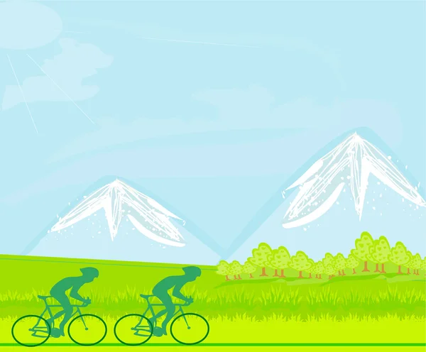Ποδηλατική Αφίσα με ορεινό τοπίο — Διανυσματικό Αρχείο