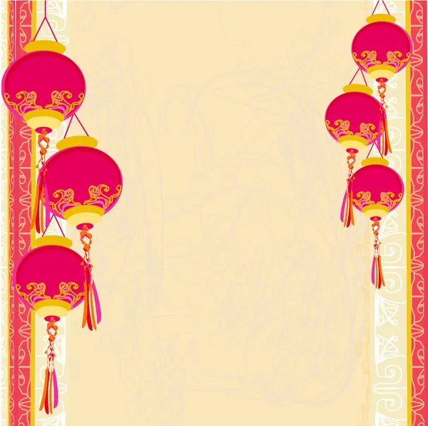 Китайский Новый год с карточкой фонарей, векторная иллюстрация — стоковый вектор