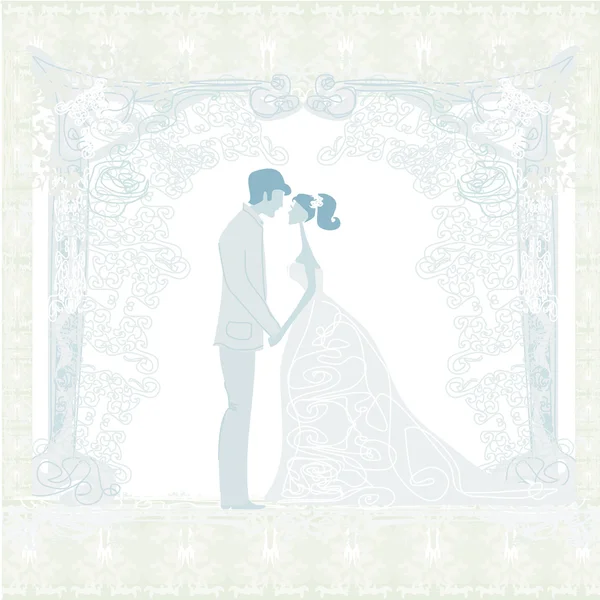 Elegante bruiloft uitnodiging met bruidspaar — Stockvector