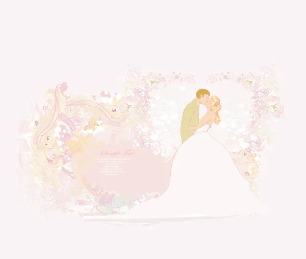 Wedding couple kissing - vintage background — Stock Vector