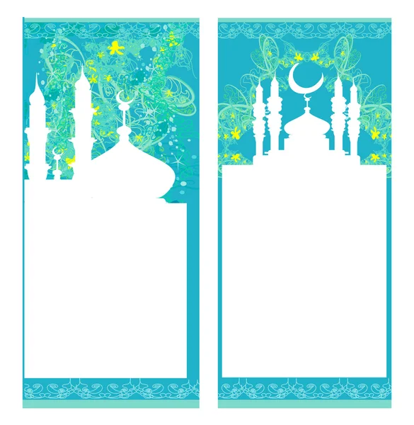 Künstlerische Muster Hintergrund mit Mond und Moschee — Stockvektor