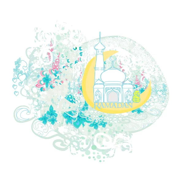 Καλλιτεχνικό μοτίβο φόντο με φεγγάρι και τζαμί — Διανυσματικό Αρχείο