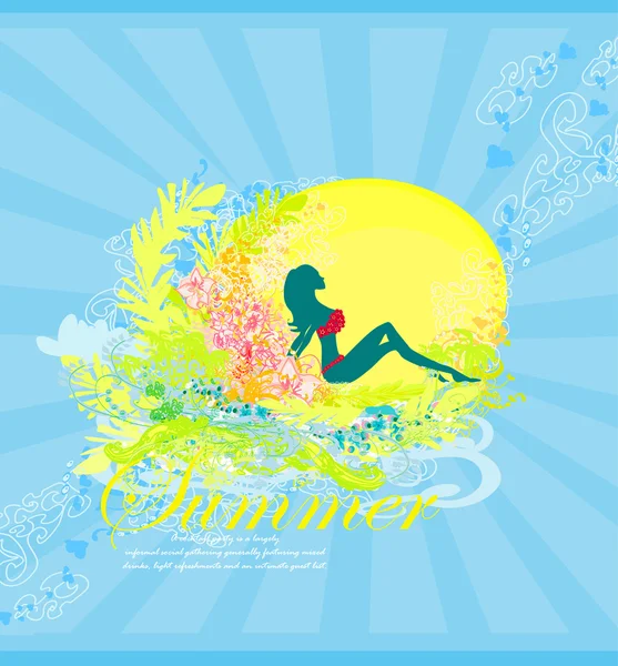 Fille tropicale Grunge Affiche — Image vectorielle