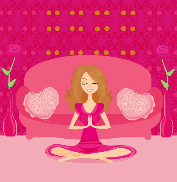 Yoga girl in lotus position — Stock Vector