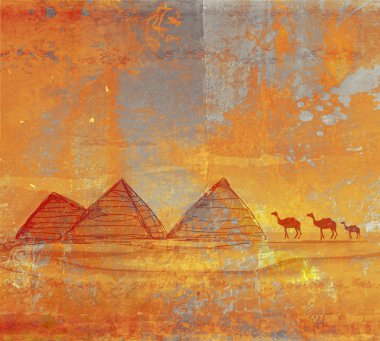 Old paper with pyramids giza , raster clipart