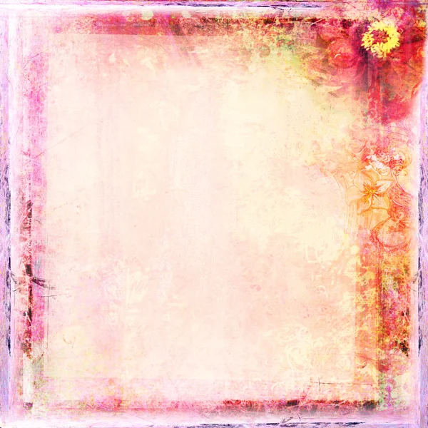 Grunge Frame Pour Félicitation Avec Fleur - carte rétro — Photo