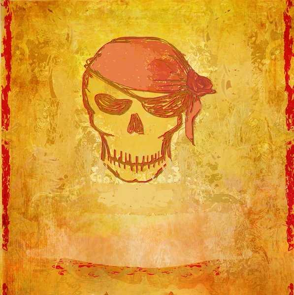 頭蓋骨の海賊 - レトロなグランジ カード、ラスター — ストック写真