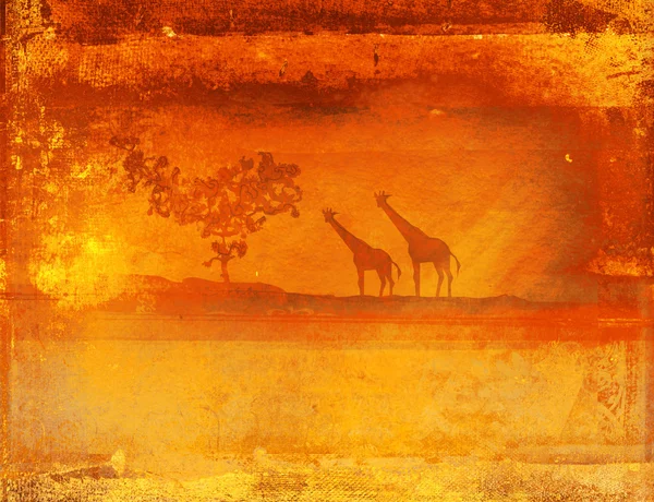 Grunge-Hintergrund mit afrikanischer Fauna und Flora — Stockfoto