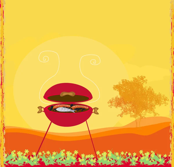 Grunge Invito alla festa barbecue, illustrazione vettoriale — Vettoriale Stock