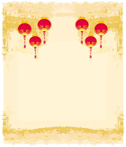 Año Nuevo Chino con tarjeta de linternas, ilustración vectorial — Archivo Imágenes Vectoriales