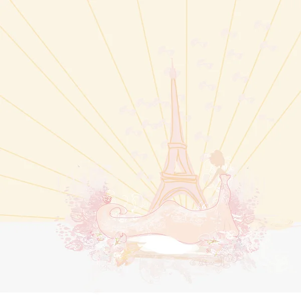 Krásná nevěsta v Paříži karta — Stockový vektor