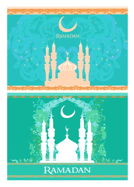 Ramadan bakgrund - moské silhuett kort set — Stock vektor