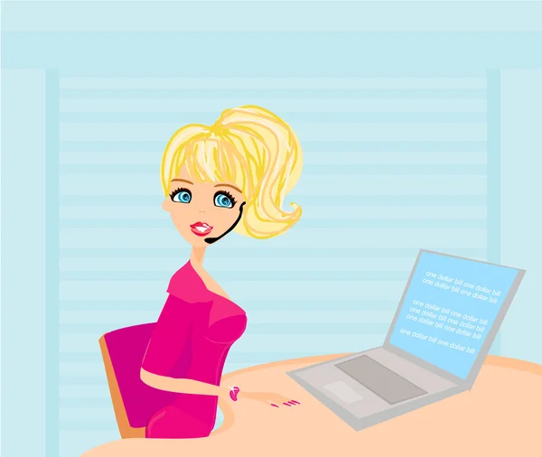 Красивая секретарша работает с компьютером — стоковый вектор