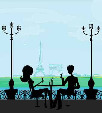 Young couple flirt and drink champagne in Paris clipart