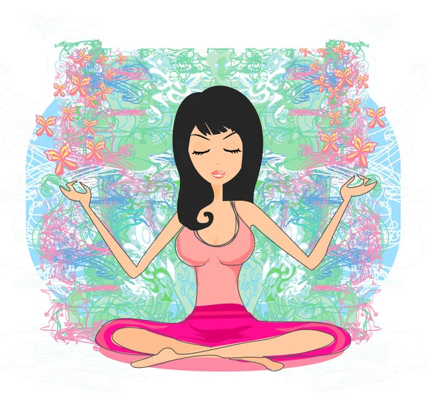 Yoga-Mädchen in Lotusstellung — Stockvektor