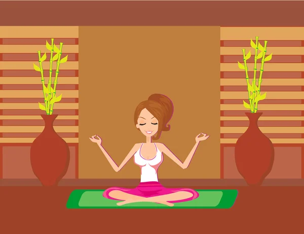 Yoga girl in lotus position , vector illustration — Stock Vector