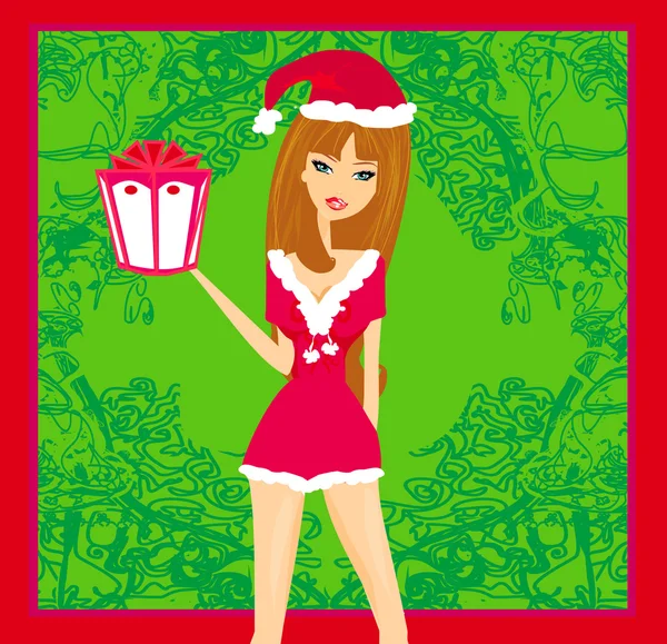 Schönes Pin-up Mädchen im weihnachtlich inspirierten Kostüm — Stockvektor