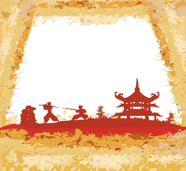 Old paper with Samurai silhouette — Stock Vector