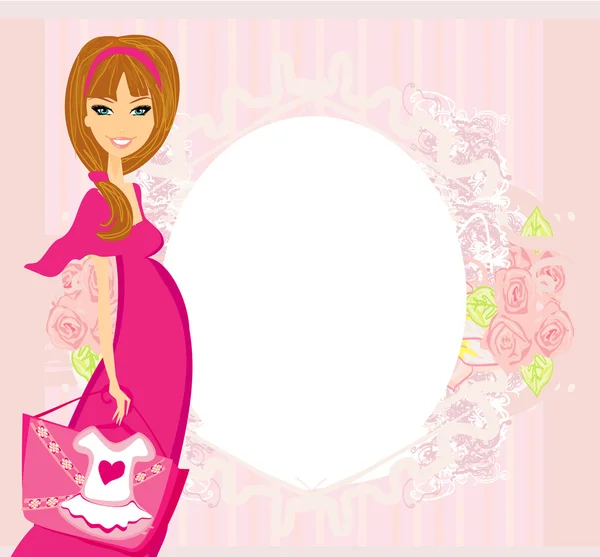 Beautiful pregnant woman on shopping for her new baby Vector Ill — Stock Vector