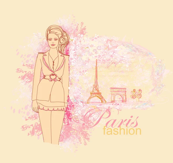 Belles femmes Shopping à Paris - carte vectorielle — Image vectorielle