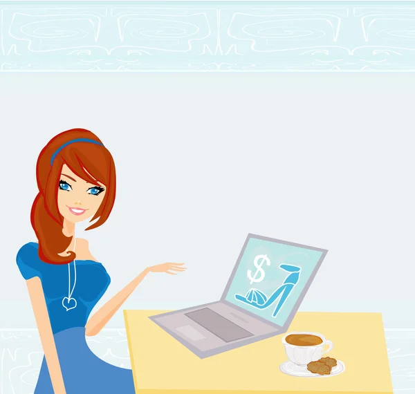 Online nákupní dívka — Stockový vektor