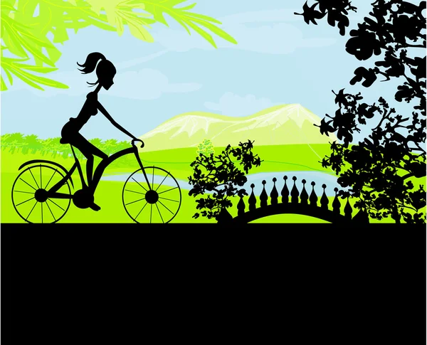 Siluet Kız ile Bisiklet Posteri — Stok Vektör