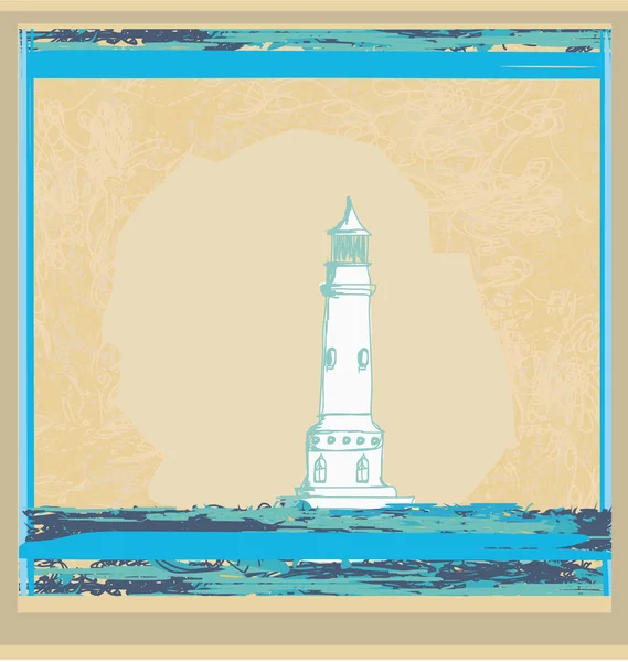 Lighthouse seen from a tiny beach - Grunge Poster — Stock Vector